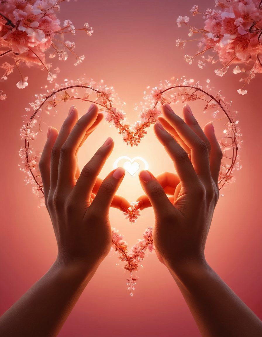 A visually stunning close-up of intertwined hands surrounded by glowing chemical symbols, representing the bonds of affection and connection. Soft, warm colors radiate a sense of intimacy and warmth, with a subtle backdrop of a heart shape created from molecular structures. Elements of nature like flowers and hearts blended into the scene symbolize emotional connection. super-realistic. vibrant colors.